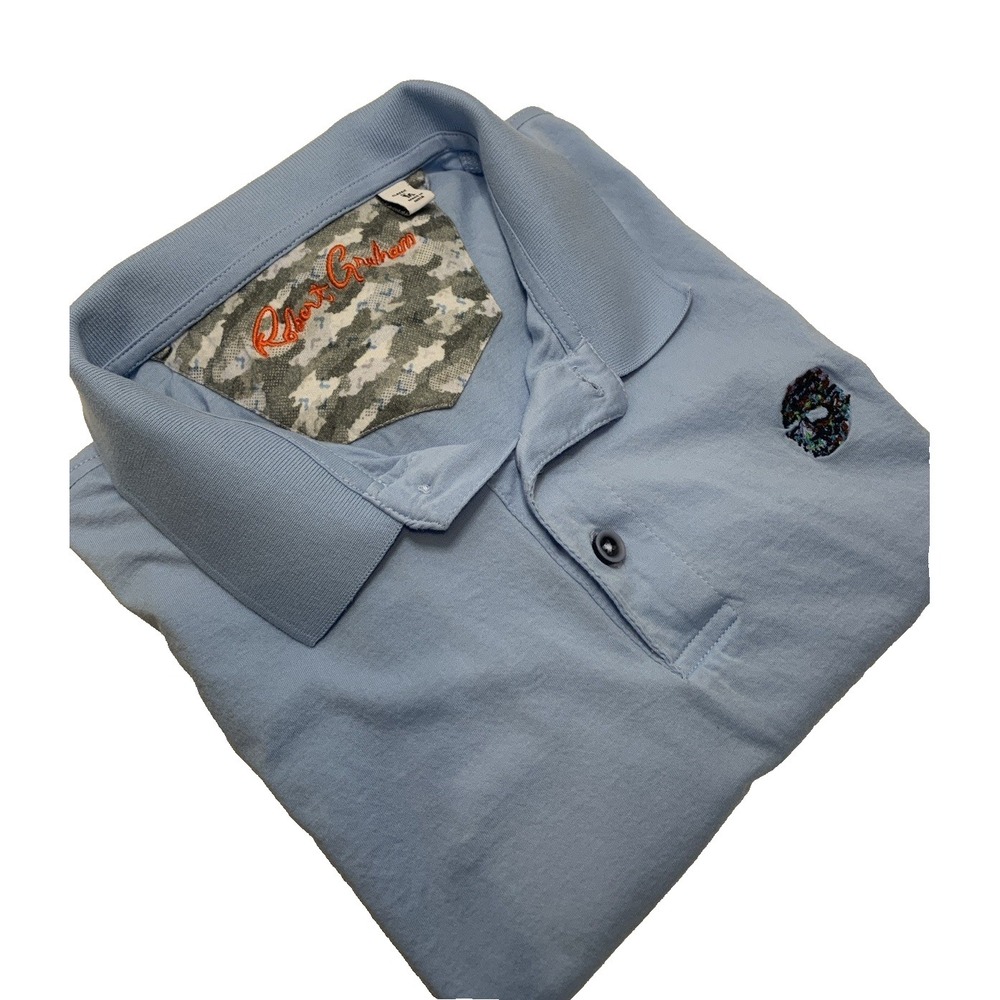 Robert Graham Embroidered Skull Polo Shirt Short Sleeve Men's M Light Blue